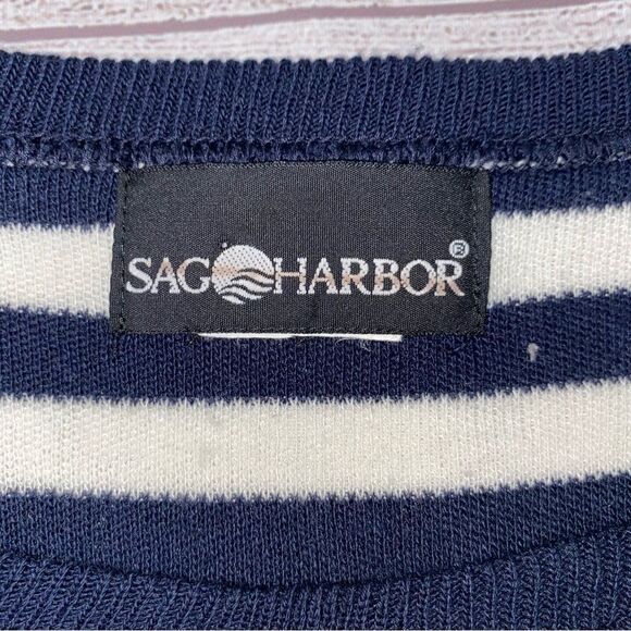 Sag Harbor white w/blue stripe scoopneck short sleeve top women sz large - Picture 9 of 10